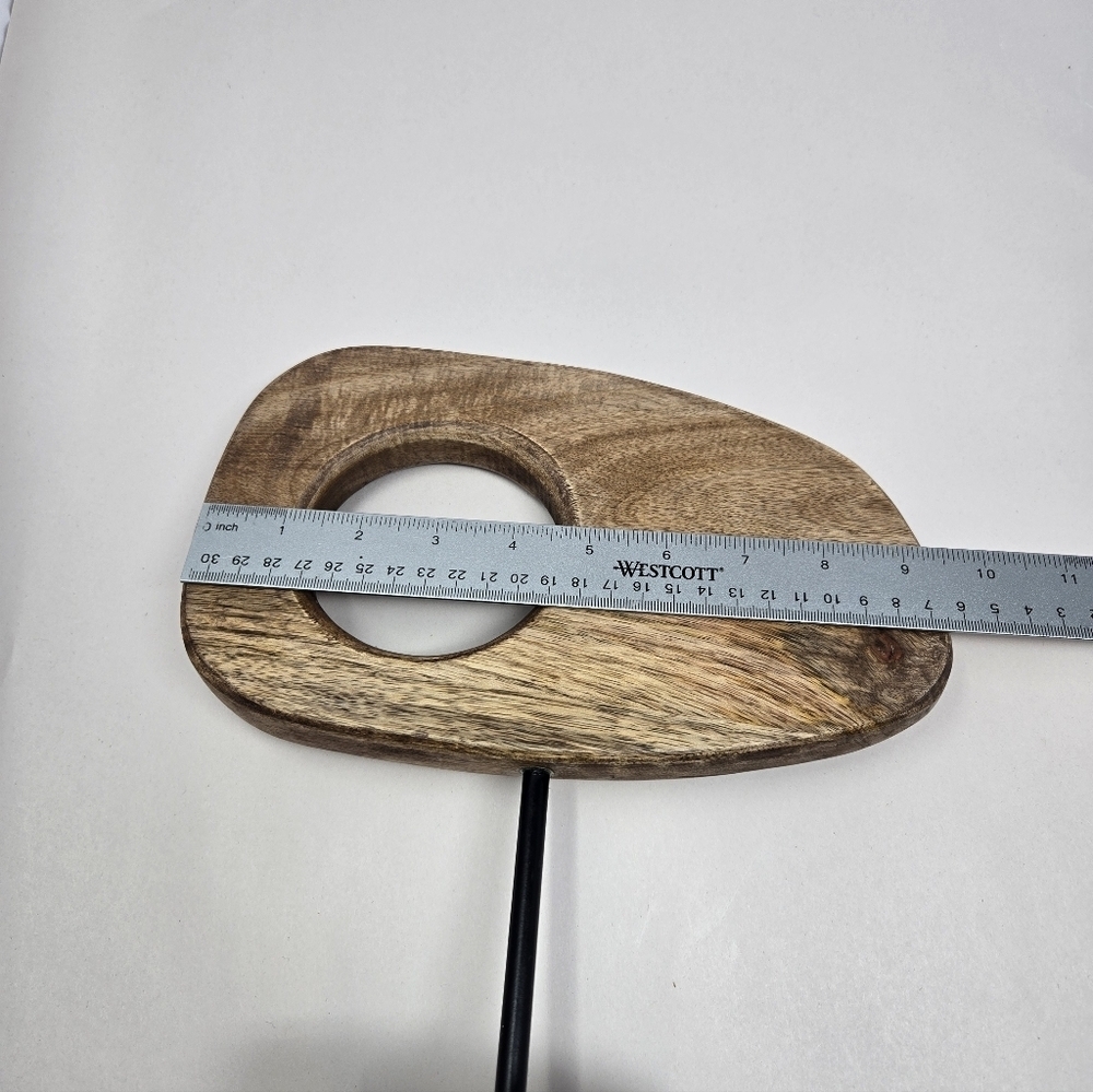 Modernist Abstract Mango Wood Free Form Cirucular Cutout On Mable Wood Stand - Picture 14 of 15